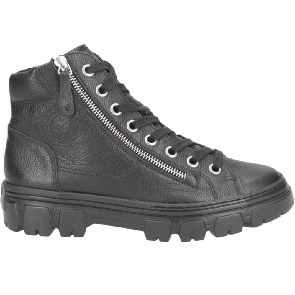 Black leather High top sneaker Bootie. US 7